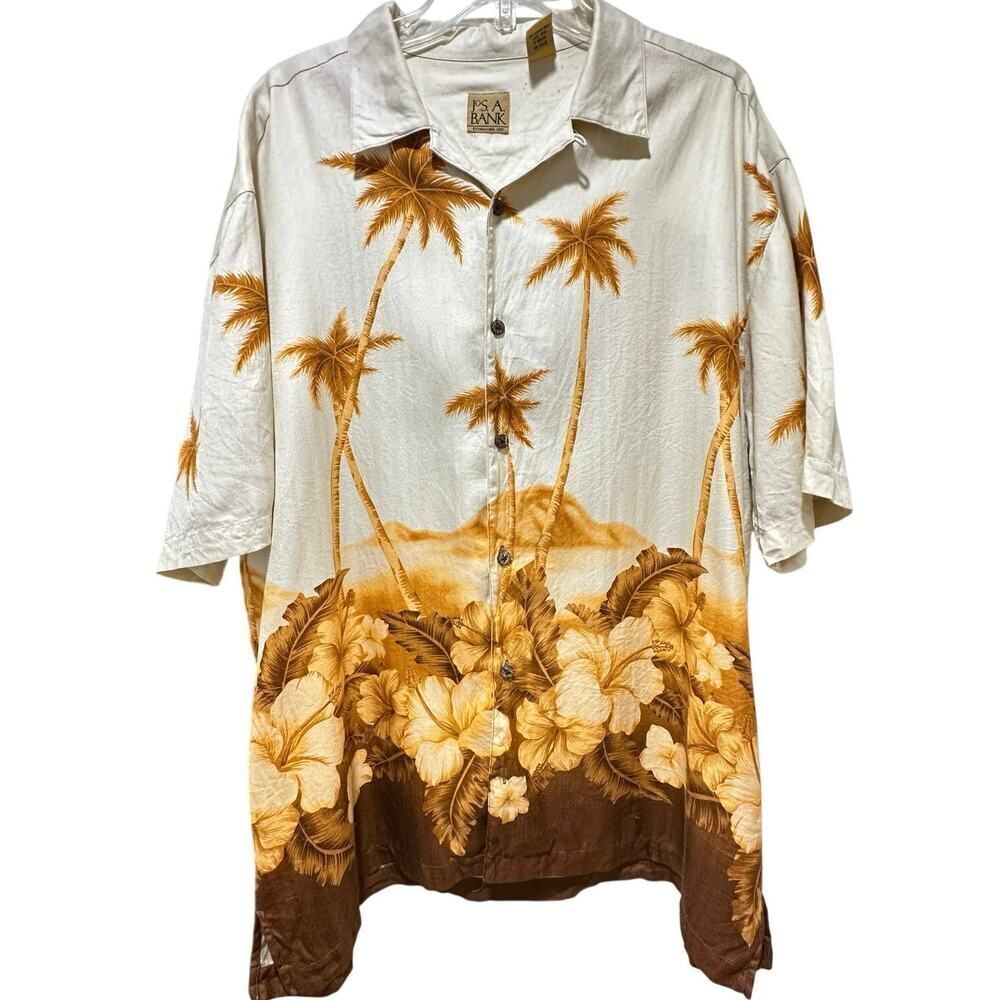 Jos A Bank Vintage Men’s Xl 100% Silk Tropical Hawaiian Button Down Shirt